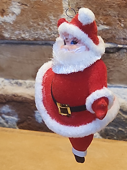 Vintage Flocked Santa Once on a Pick for Foral Arrangement sf24