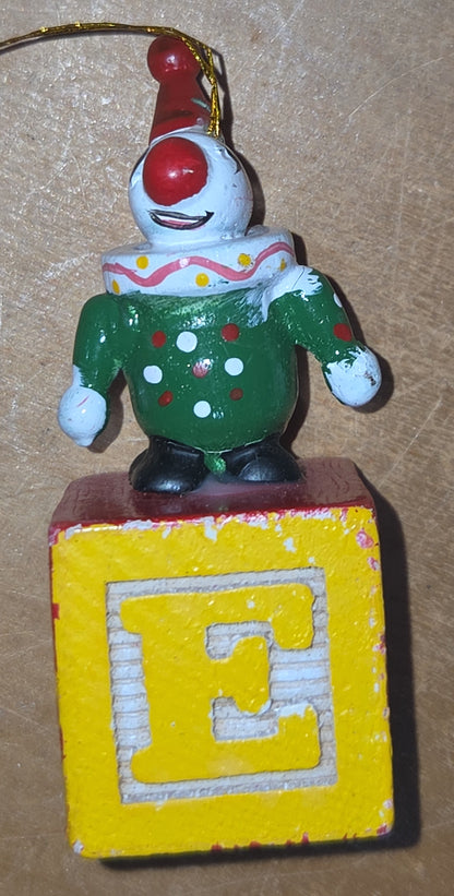 Vintage Wooden Ornament Circus Clowns Set of 4 MCM Kitchy