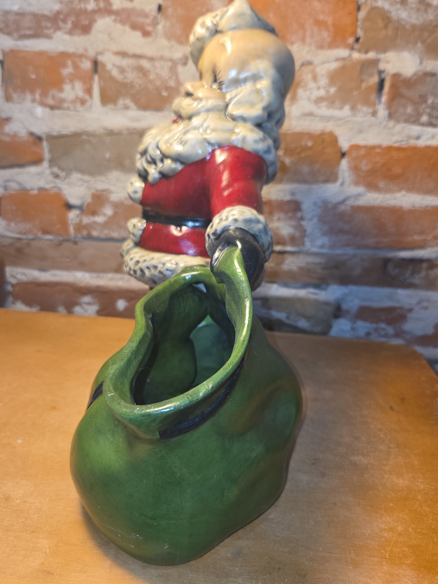 Vintage Royall Mold Ceramic Planter Santa Claus Bell Toy Bag