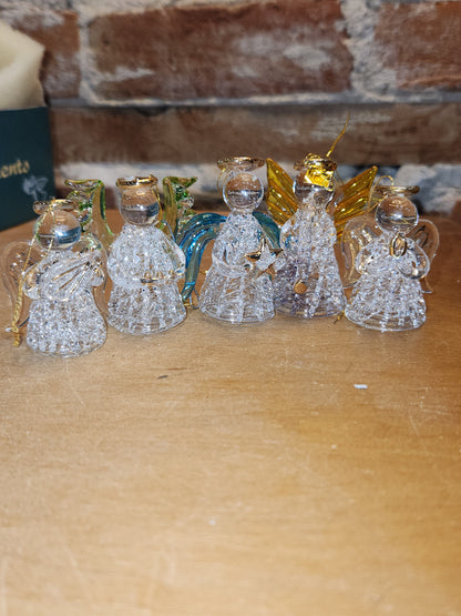 Vintage Giftco Glass Angel Ornaments 2 Different Sets in Original Boxes 5 angels ang91