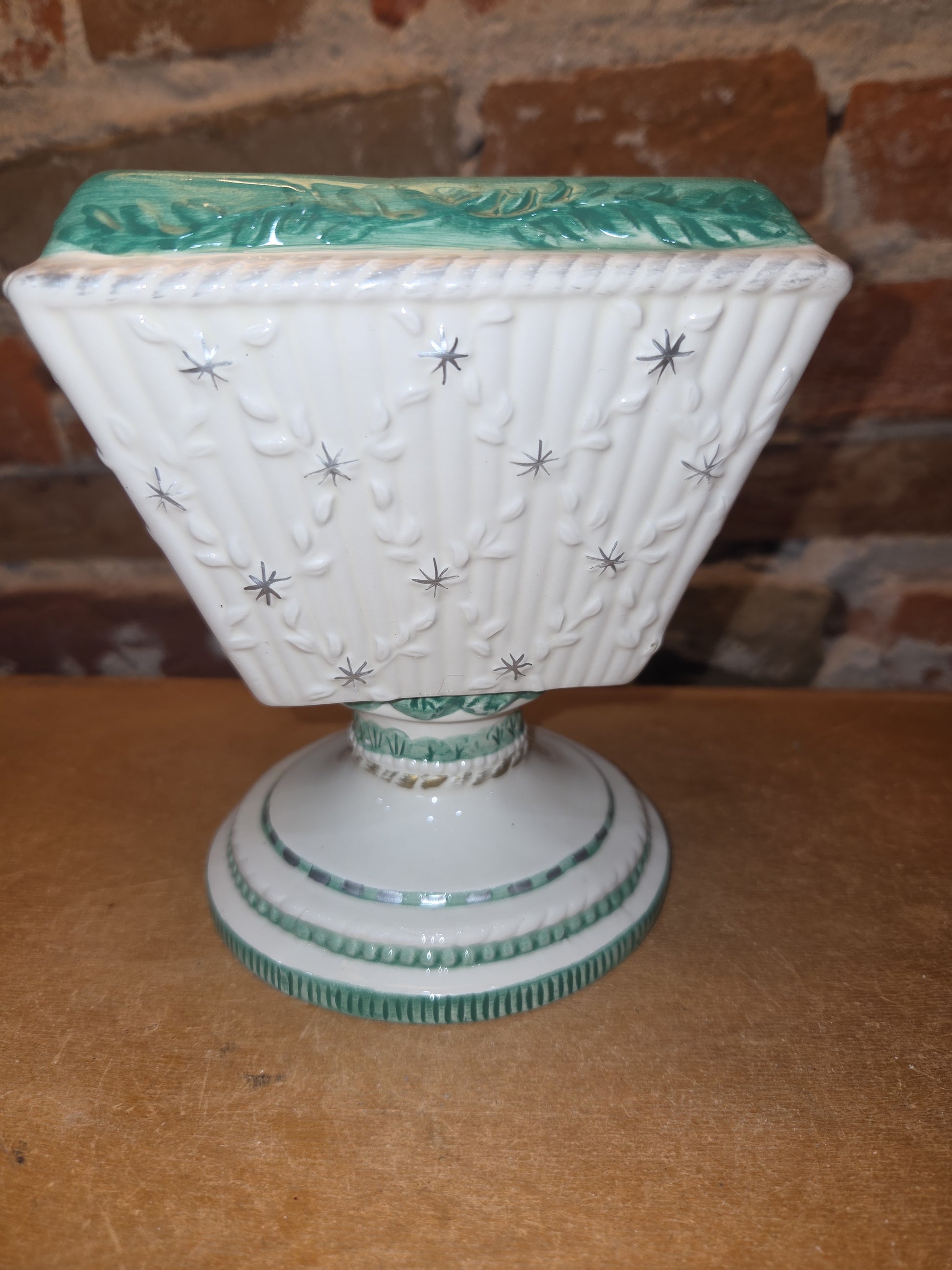 Vintage Claire Burke 2001 Holiday Collection Ceramic Pedestal AND Embossed Candy Dish