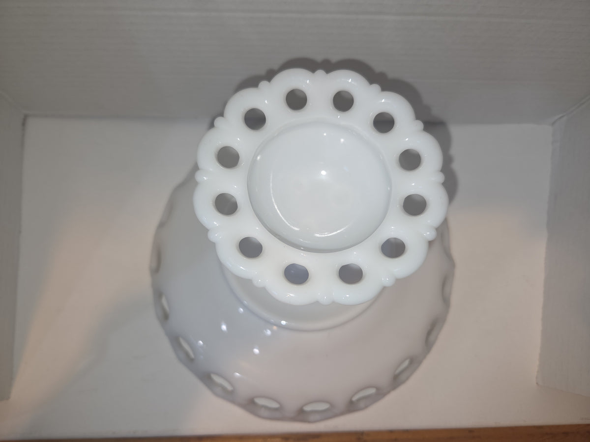 Vintage Westmoreland Milk Glass Compote Bowl Pedestal Doric Pattern Open Lace mg87