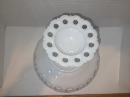 Vintage Westmoreland Milk Glass Compote Bowl Pedestal Doric Pattern Open Lace mg87