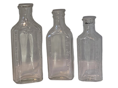 Vintage Glass Medicine Bottles Clear Embossed 3ii and 3 iv Set of 3 bottles Owens Early 1920s vmb65