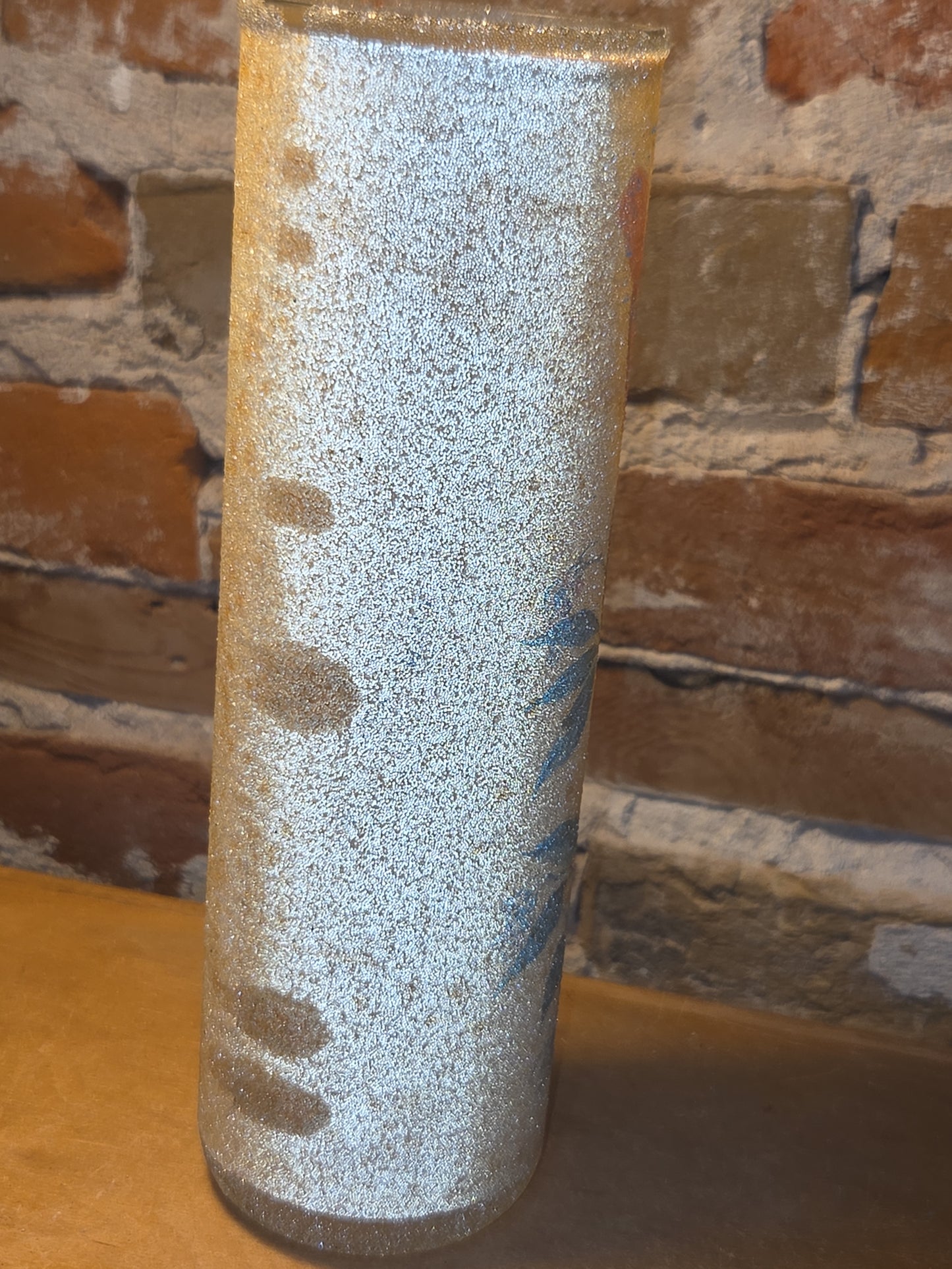 Vintage Sugar Frosted Pillar Glass Candle Holder Cardinal AS IS