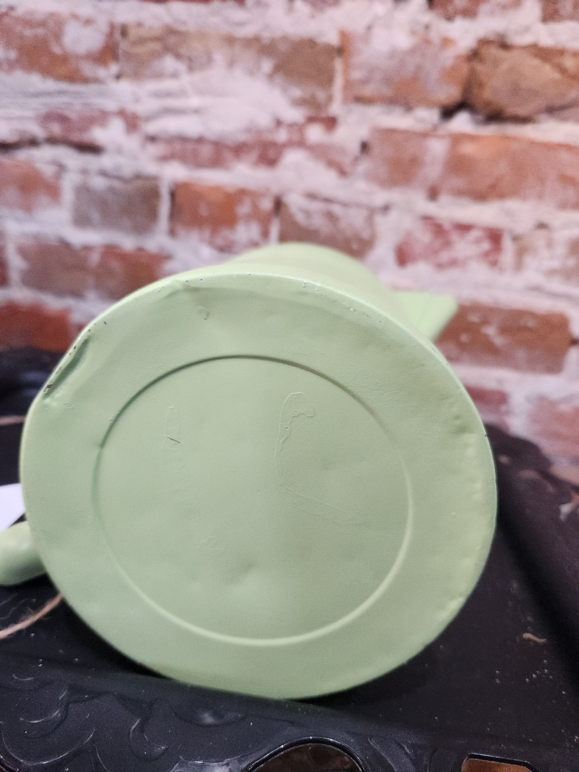 Vintage Green Aluminum Coffee Pot with a Bunny NO LID
