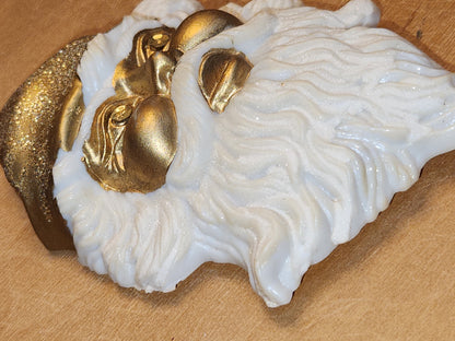 Vintage Gold Glitter Molded Plastic Santa Head Ornament Light Illumination sa11