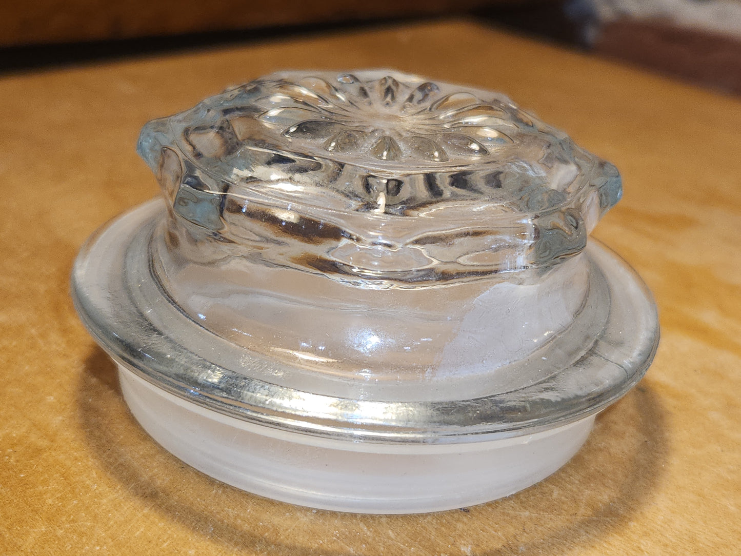 Vintage Clear Glass Square Canister with Sunburst Lid 5 1/4" square sj2
