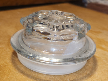 Vintage Clear Glass Square Canister with Sunburst Lid 5 1/4" square sj2