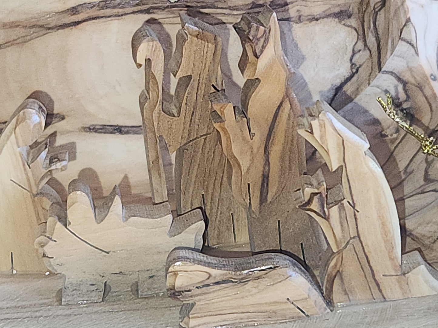 Nativity medium Grotto Carved in Olive Wood Branch Made in Bethlehem 4" x 8" n2c