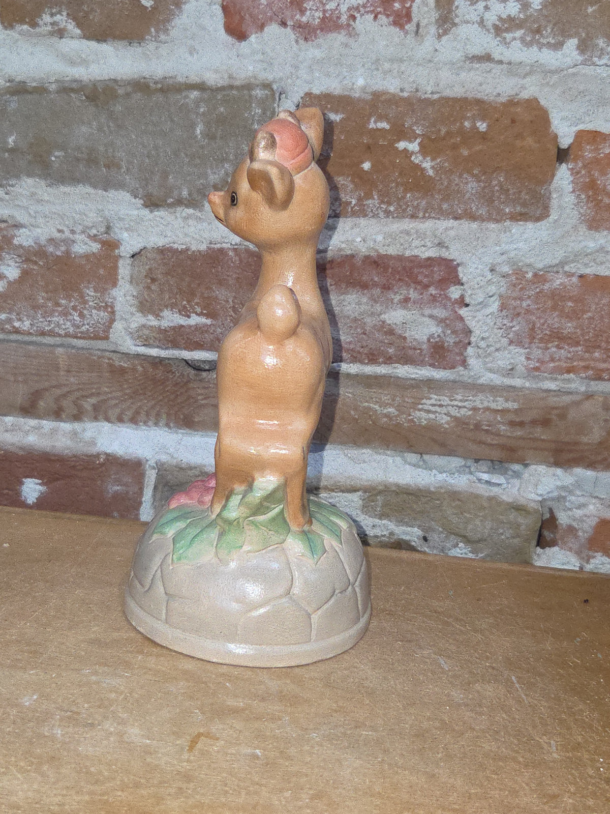 Vintage Ceramic Deer Holly Berries Christmas Handpainted dr4