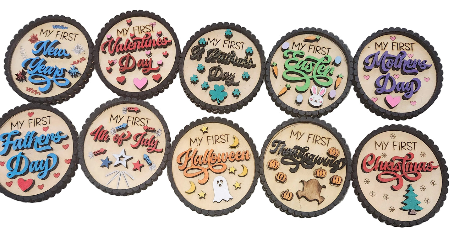 Baby's First Year Holiday Milestone Photo Prop Set of 10 Wooden