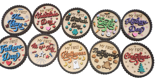 Baby's First Year Holiday Milestone Photo Prop Set of 10 Wooden bp1