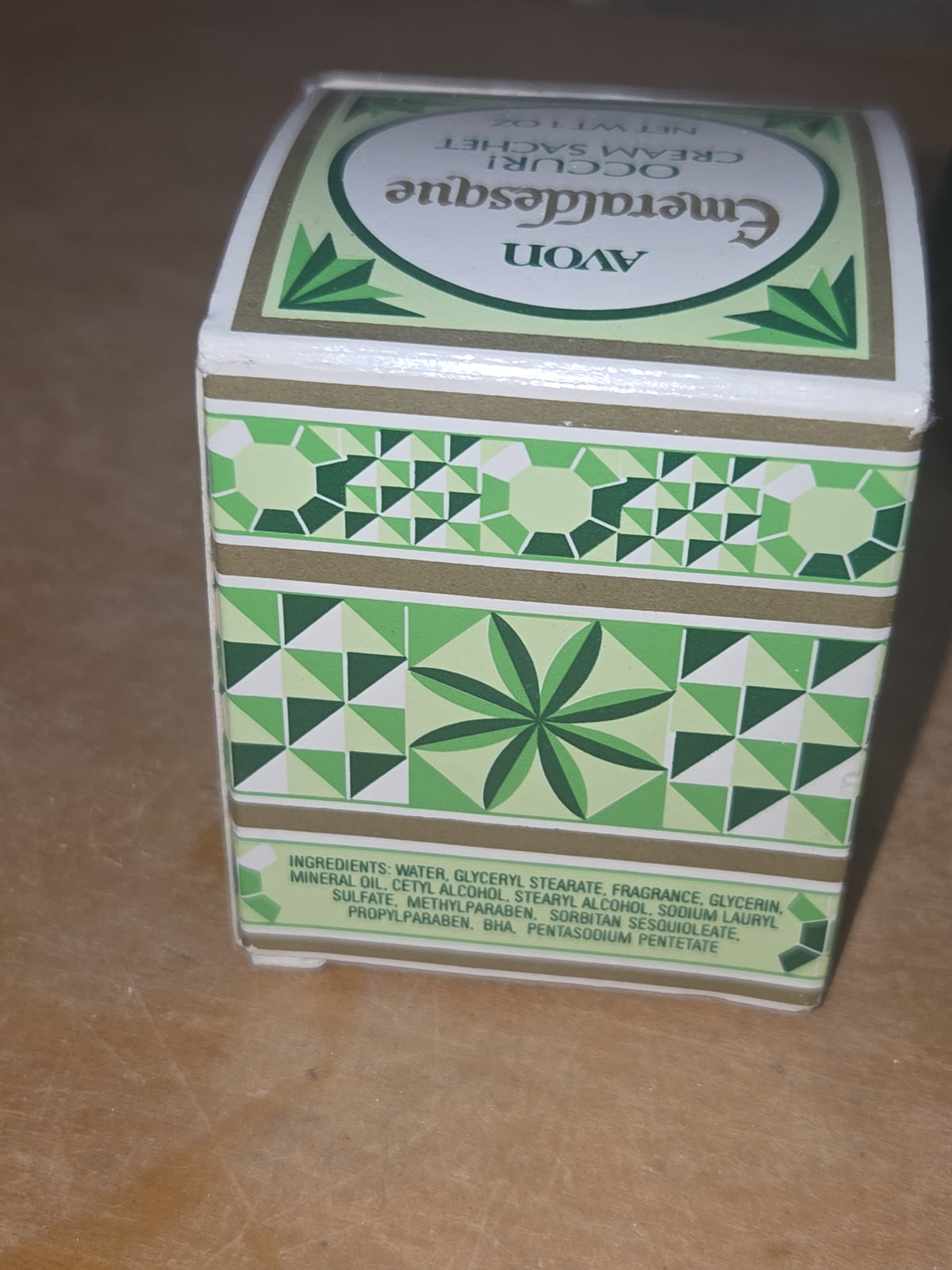 Vintage Avon "Emeraldesque" Cream Sachet Jar Occur! Green Original Box Dried Cream av06