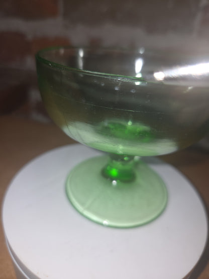 Vintage Uranium Depression Glass Compote Dessert Dish Vaseline Glows ug04