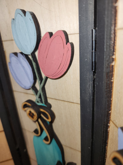 Trio Frame Decor Spring Bird Umbrella Tulips 10 1/2" tt71