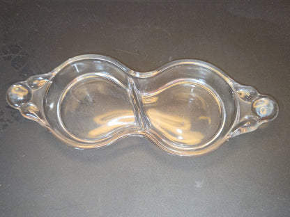 VIntage Glass Oval Divided Pickle Relish Tray Tidbit trinket Figure 8 Design gl7