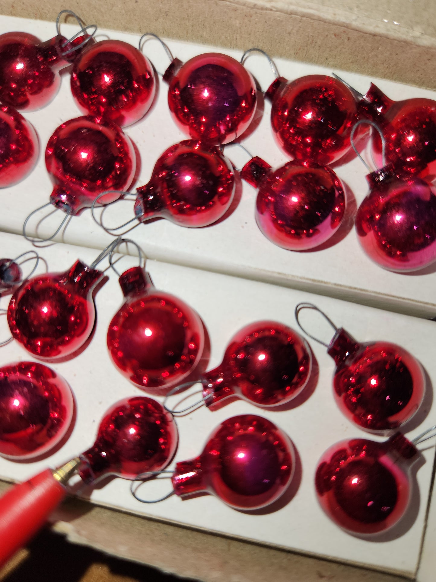 Vintage Shiny Brite 24 Red Mercury Glass Ball Feather Tree Ornaments 12mm Japan MCM  bo126