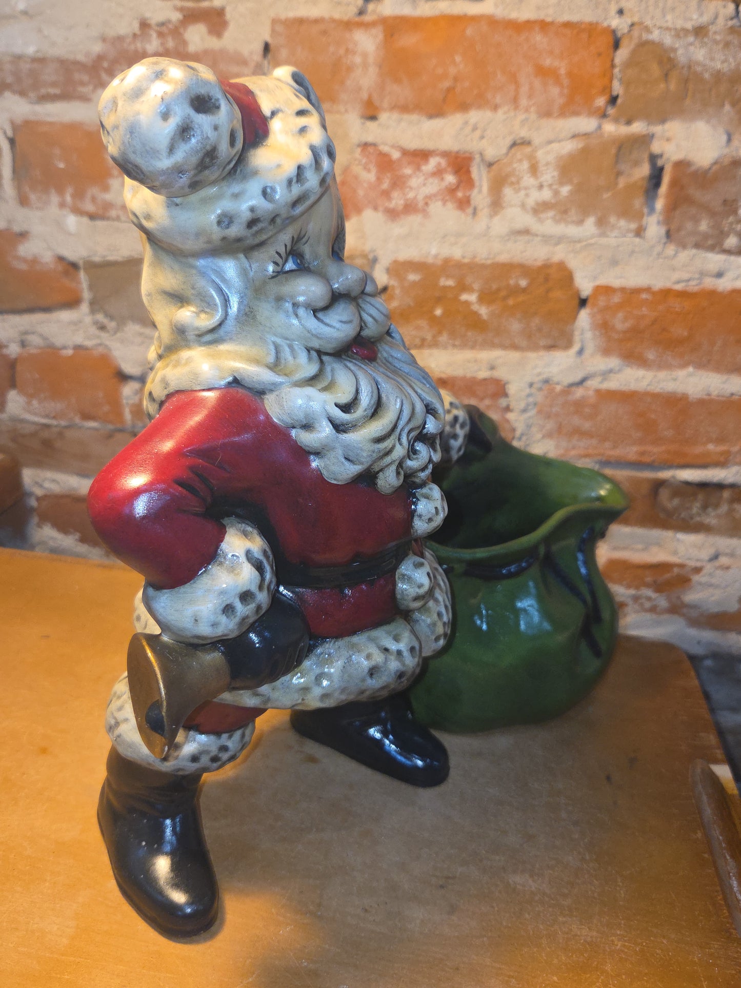 Vintage Royall Mold Ceramic Planter Santa Claus Bell Toy Bag