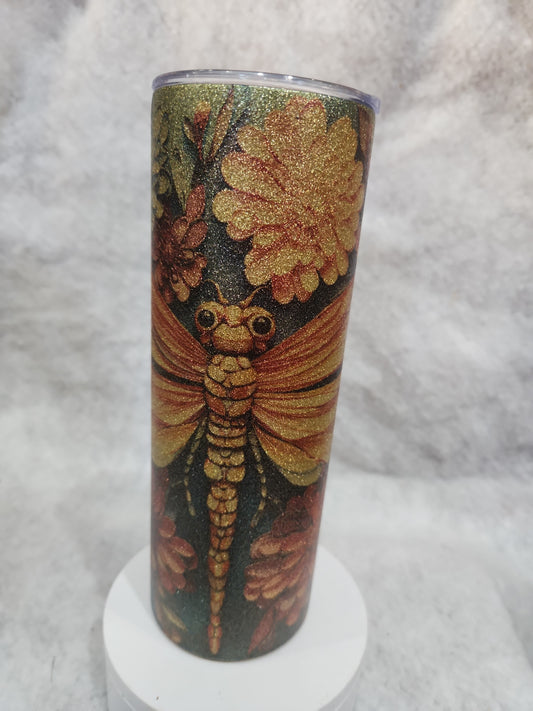 20 Oz Stainless Steel Insulated Glitter Dragonfly Tumbler 20df