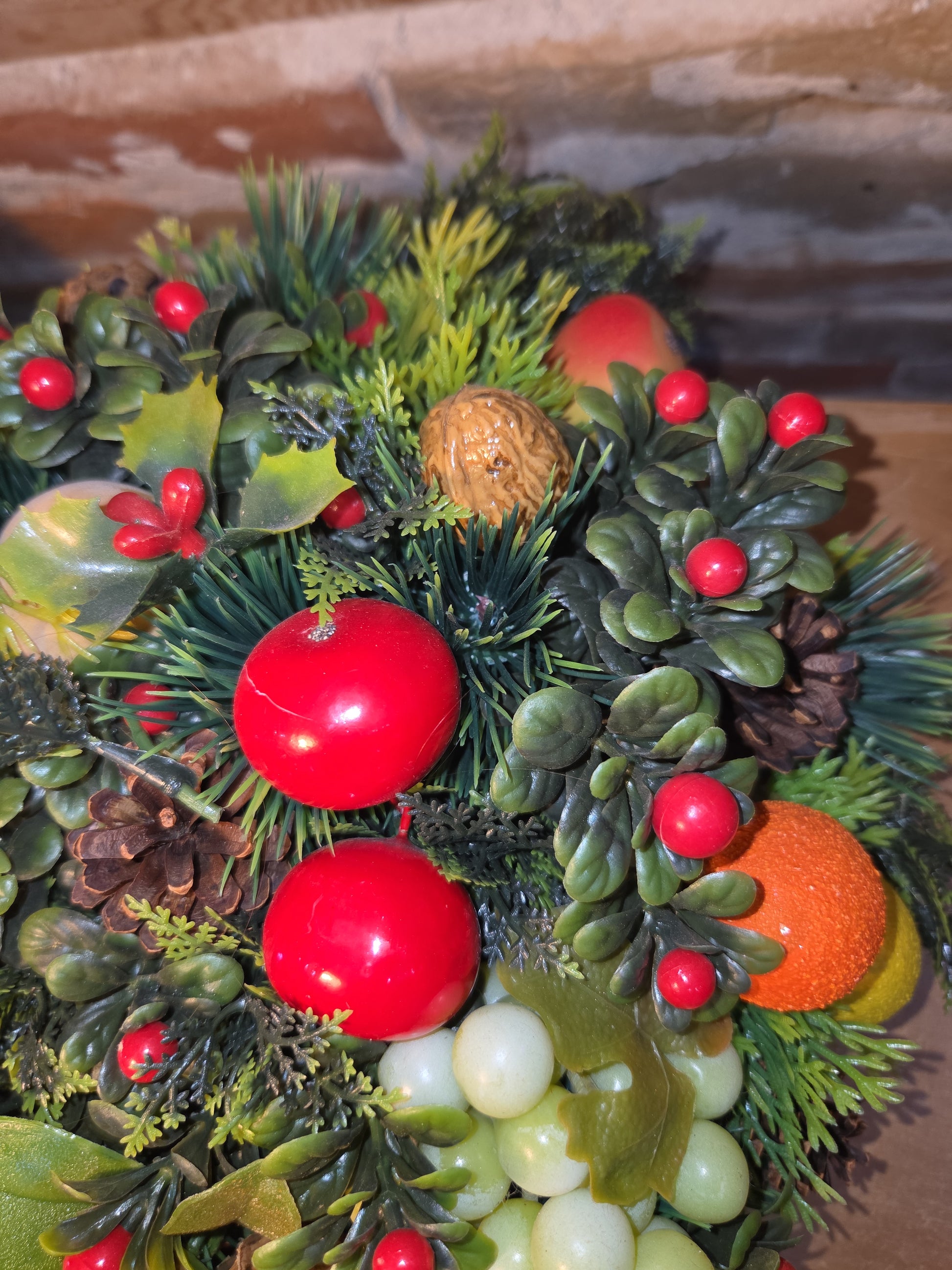 Vintage Plastic Greenery and Plastic Fruit for Christmas Arrangements