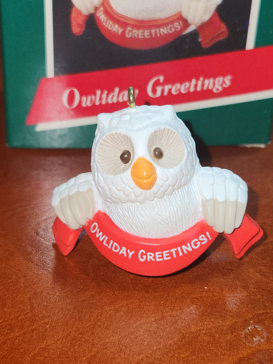 Vintage Hallmark Keepsake Ornament Owliday Greetings miniature 1989