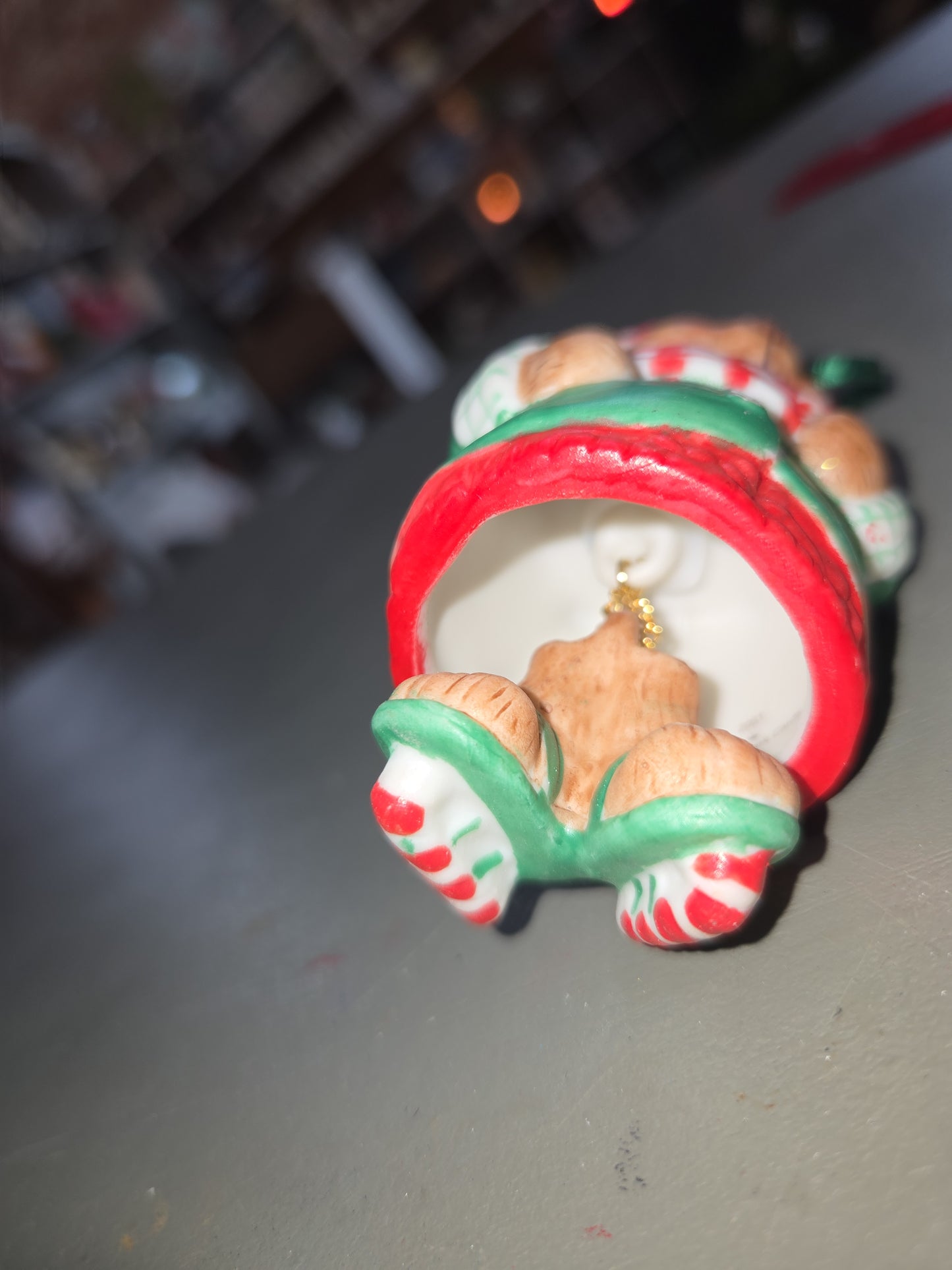 Vintage Hallmark Keepsake Ornaments Porcelain Skating Sugar Bear Bell and Snuggly Sugar Bear Bell  Dangling Feet 2001 NO BOXES ho007