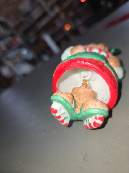 Vintage Hallmark Keepsake Ornaments Porcelain Skating Sugar Bear Bell and Snuggly Sugar Bear Bell  Dangling Feet 2001 NO BOXES ho007