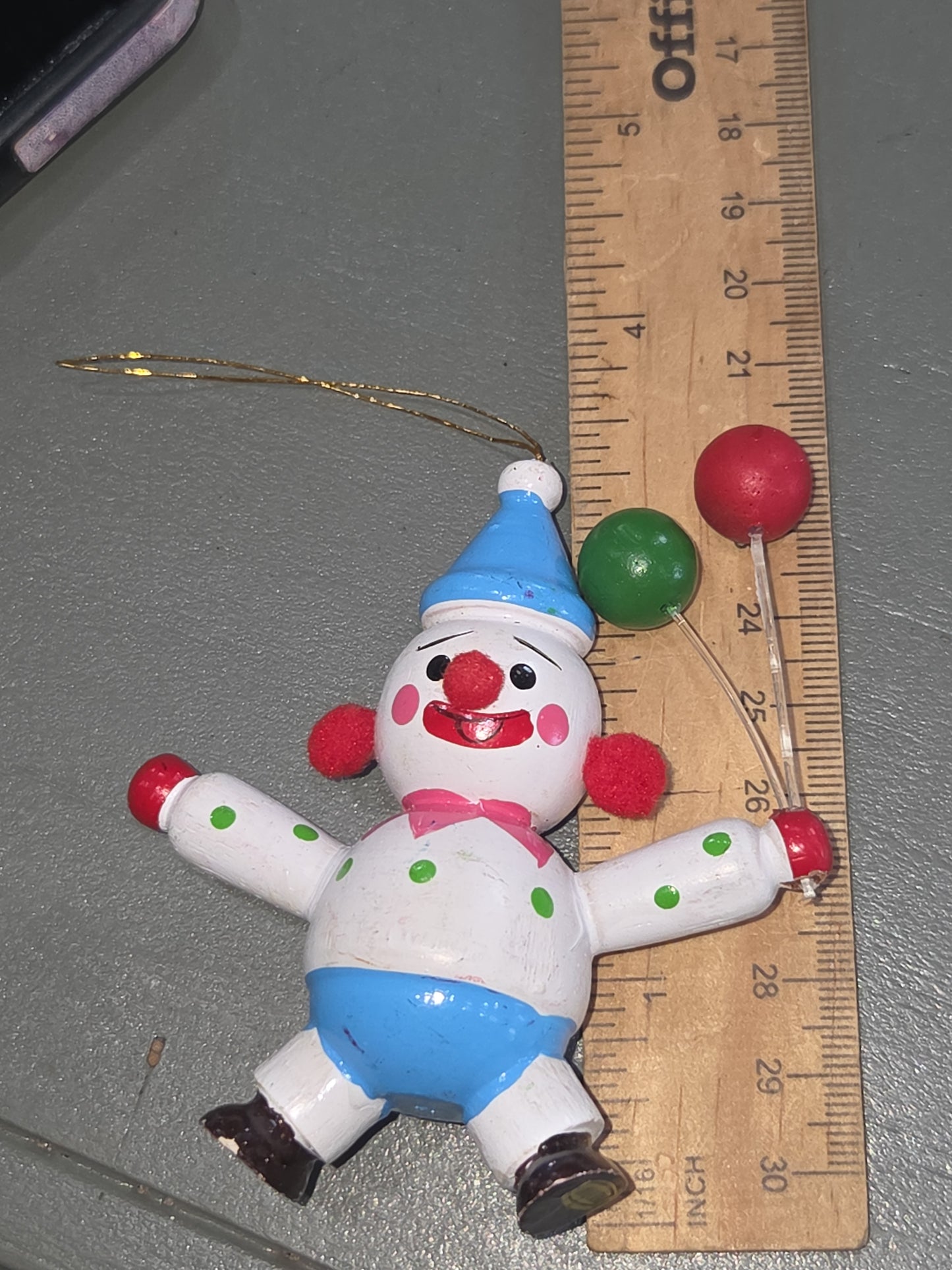 Vintage Wooden Ornament Circus Clowns Set of 4 MCM Kitchy