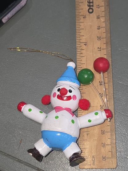 Vintage Wooden Ornament Circus Clowns Set of 4 MCM Kitchy