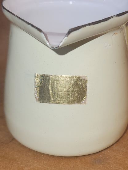 Vintage Enamelware Butter Melters Turkish Coffee Light Yellow Outside White Inside AS IS en09