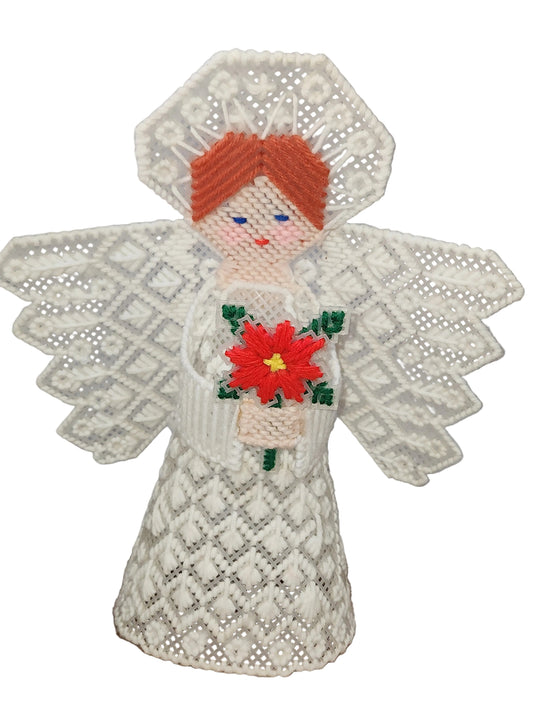 Vintage Handmade Canvas Angel Tree Topper Poinsettia ch787