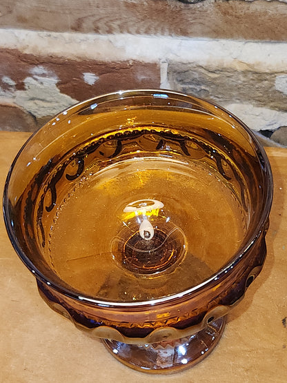 Indiana Glass Compote Kings Crown Thumbprint Pedestal Candy Dish Iridescent Gold cg9