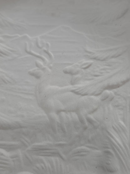 Unpainted Ceramic Serving Bowl Ready to Paint Deer in Forest 9"