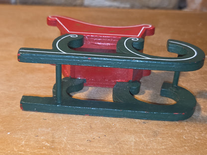 Vintage Wooden Ornament Sleigh Set of 2 AS IS MCM Kitchy