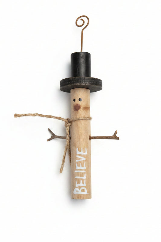 Snowman Believe Rustic Christmas Ornament os1
