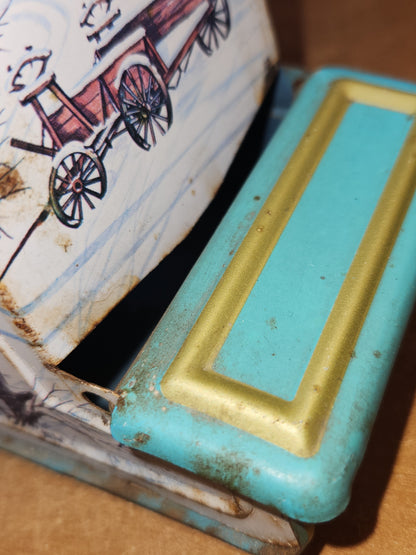 Vintage Jasco Metal Tin Matchbox Holder Wall Mount with Snowy Barn Scene mb89