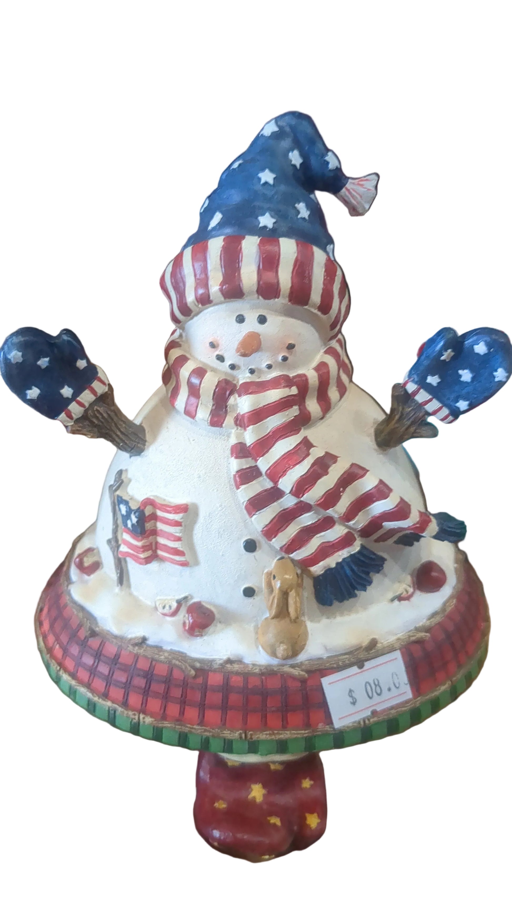 Stocking Holder Patriotic Snowman Rabbit Flag Apple