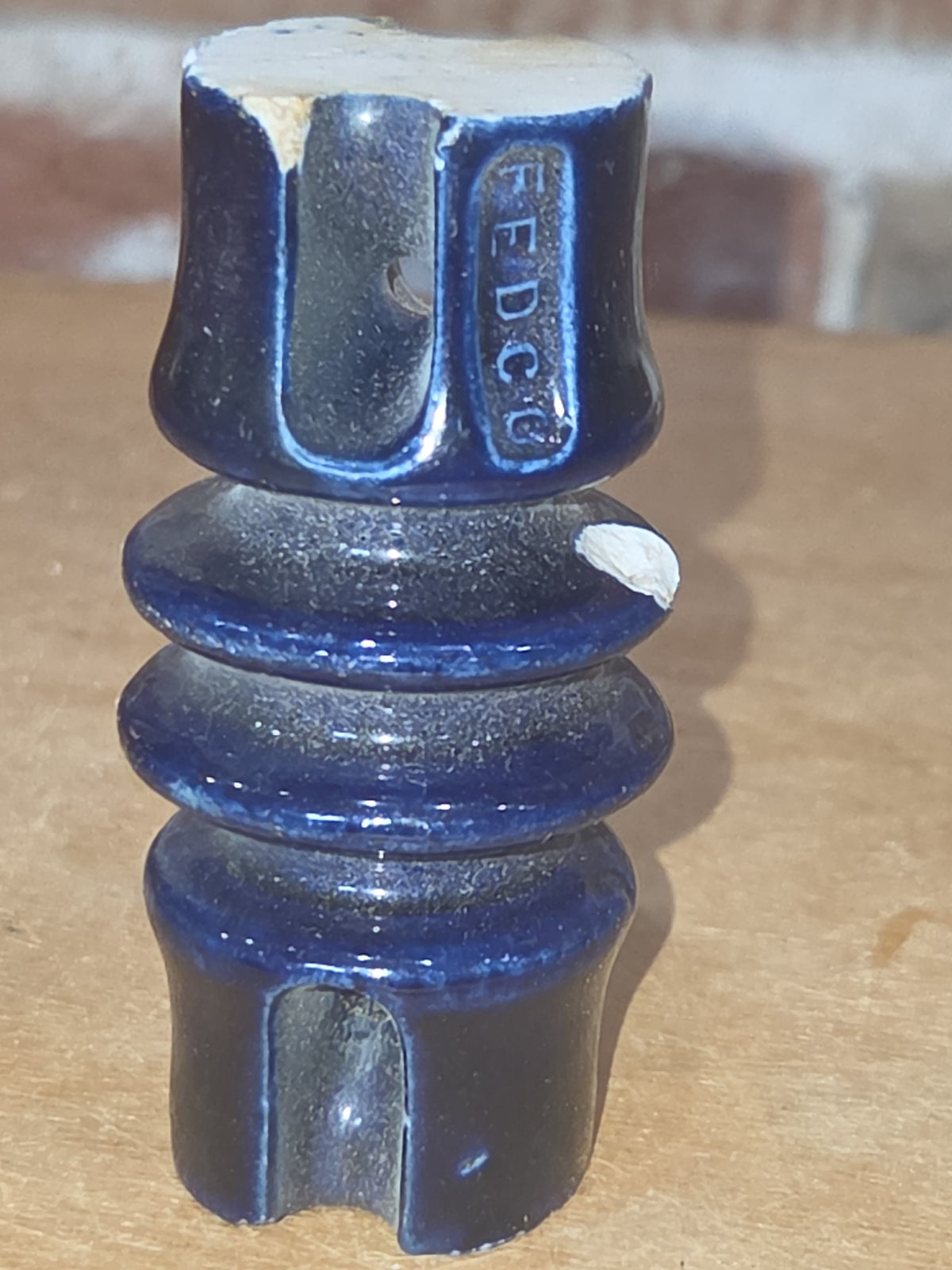 Vintage Fedco Insulator Cobalt Blue For Electrical wiring in homes around 1900 AS IS has Chips in09