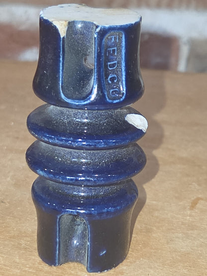 Vintage Fedco Insulator Cobalt Blue For Electrical wiring in homes around 1900 AS IS has Chips in09