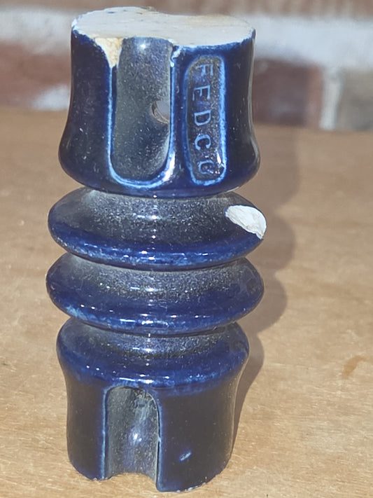 Vintage Fedco Insulator Cobalt Blue For Electrical wiring in homes around 1900 AS IS has Chips in09