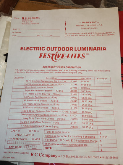 Vintage Luminaries Replacement Sleeves for Electric Outdoor Luminaria Feative-Lites R C Company set of 3