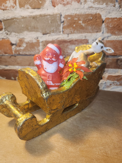 Assemblage with Vintage Hong Kong Reindeer Gold Paper Mache Sleigh Santa as7