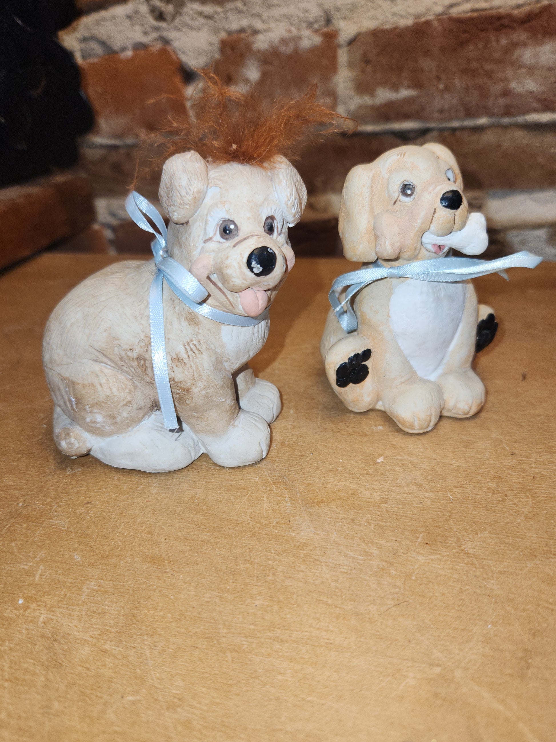 Vintage Dreamsicles Set of 2 Dogs Puppies Blue Ribbon Collar Kristin Haynes Cast Art Industries di6