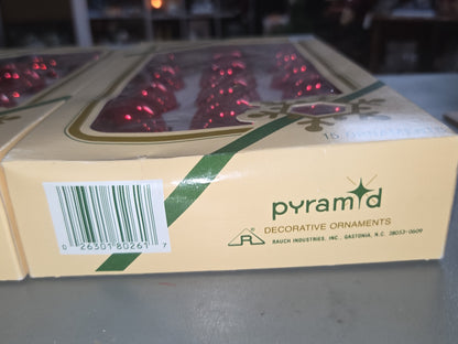 Vintage Pyramid Rauch Glass Ornaments Red 1 3/4" ornaments 2 Boxes 30 Ornaments AS IS Scratched bo87
