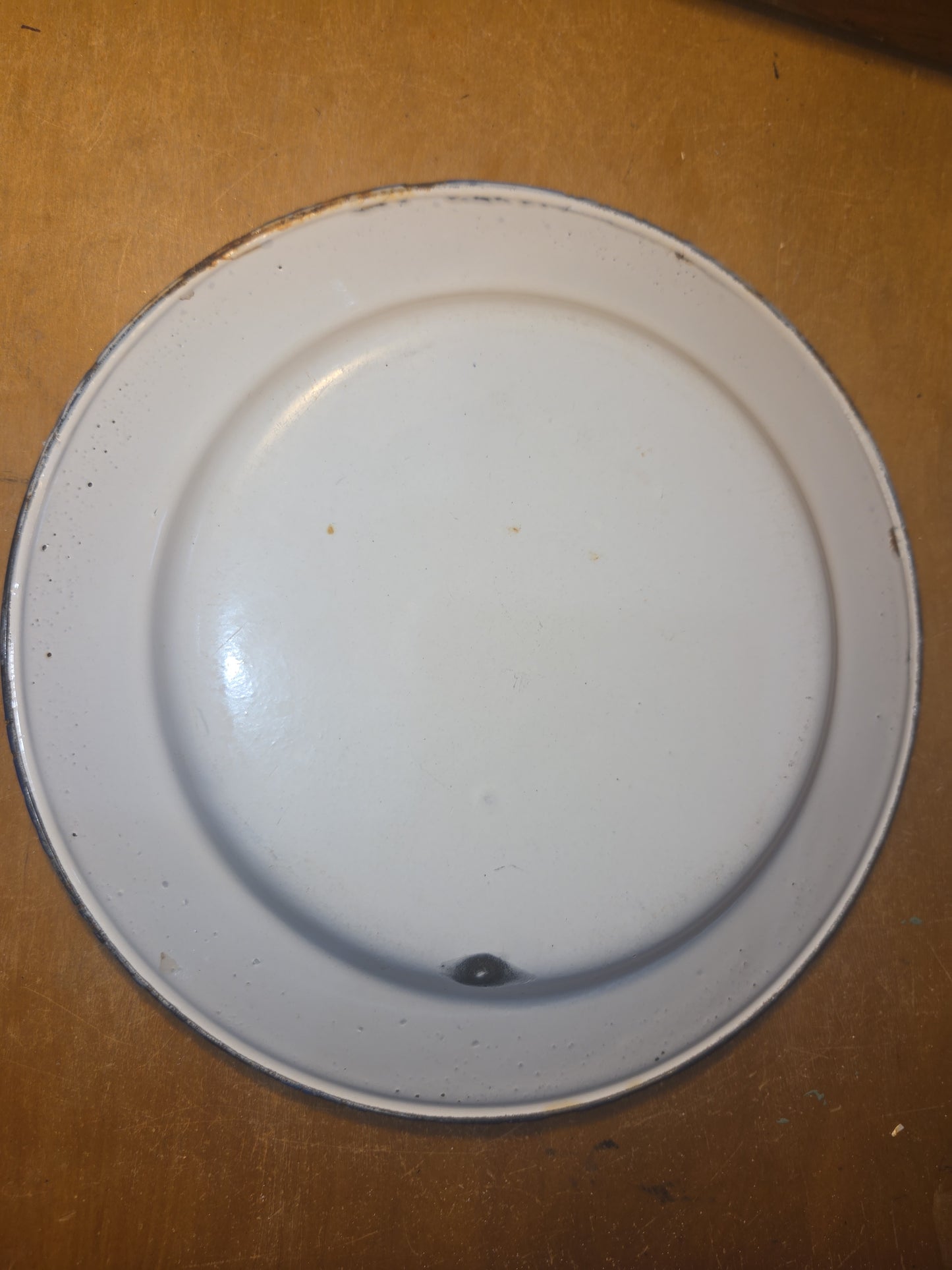 Vintage Set of 6 White Blue Enamel Plates AS IS ena91