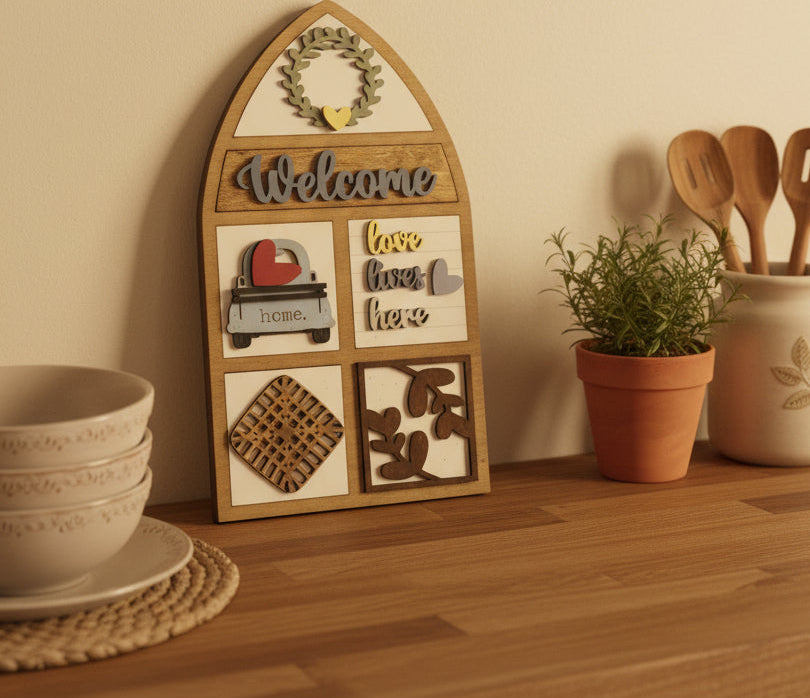 Everyday Welcome Farmhouse Insert Kit for Interchangeable Frame Can Fit Arch, Rectangle, or Square Frame FRAMES SOLD SEPARATELY