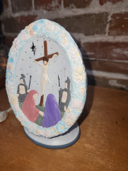 Vintage Ceramic Lamp Jesus Crucifixion Night Light