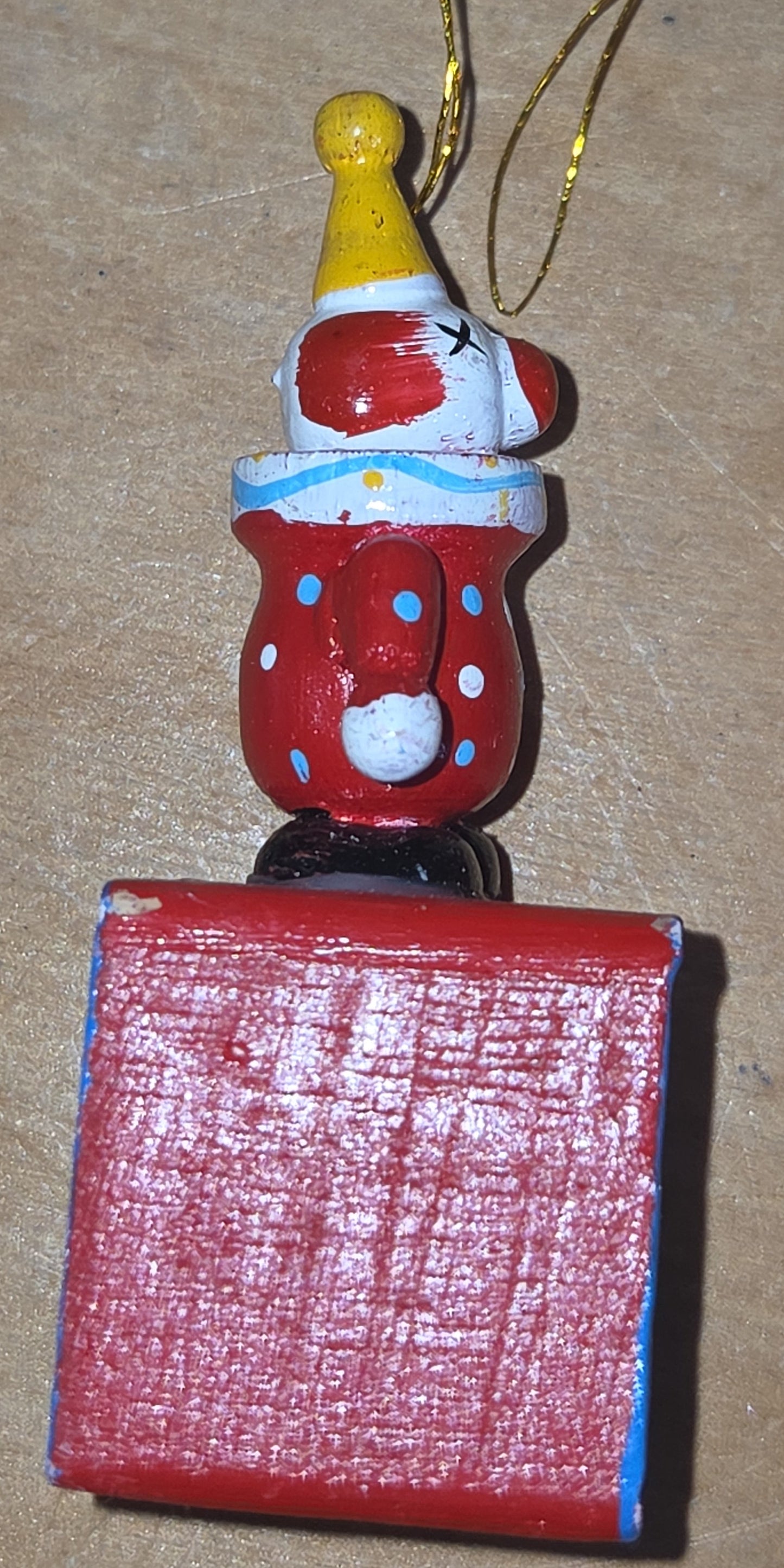 Vintage Wooden Ornament Circus Clowns Set of 4 MCM Kitchy