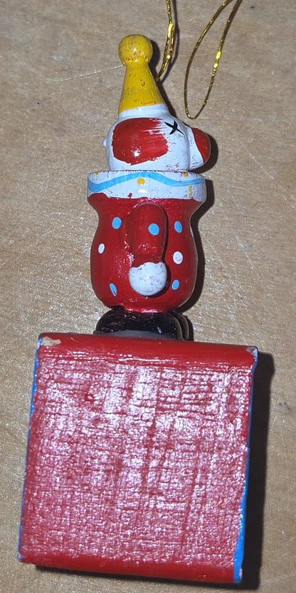 Vintage Wooden Ornament Circus Clowns Set of 4 MCM Kitchy